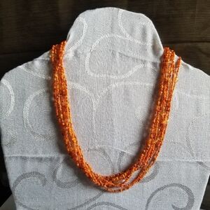 7 Layer Beautiful & Bright Orange Beaded Necklace Pre -Owned Excellent Condition